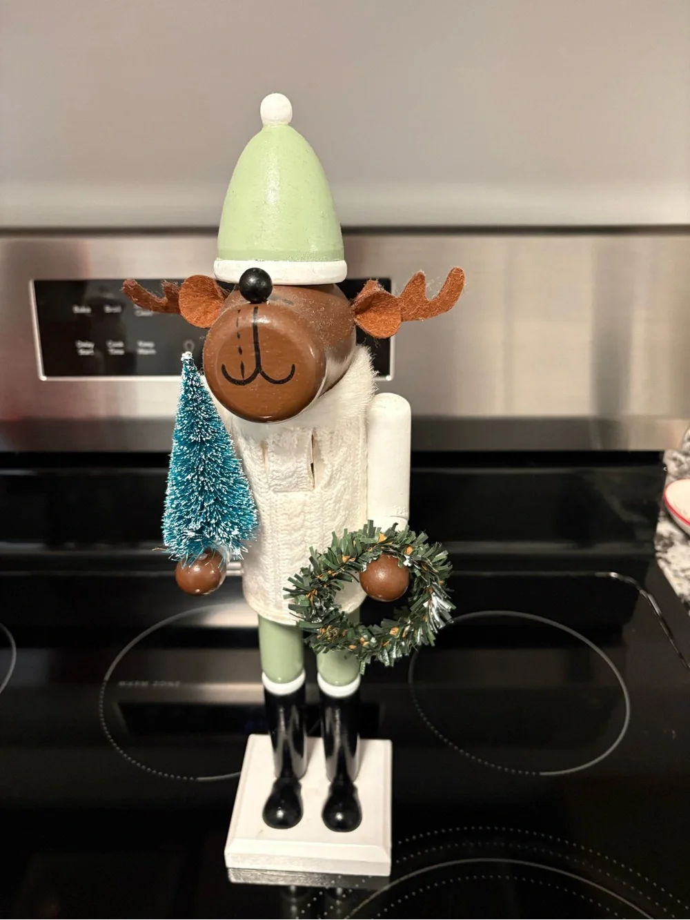 Holiday Reindeer Figurine in Light Green and White